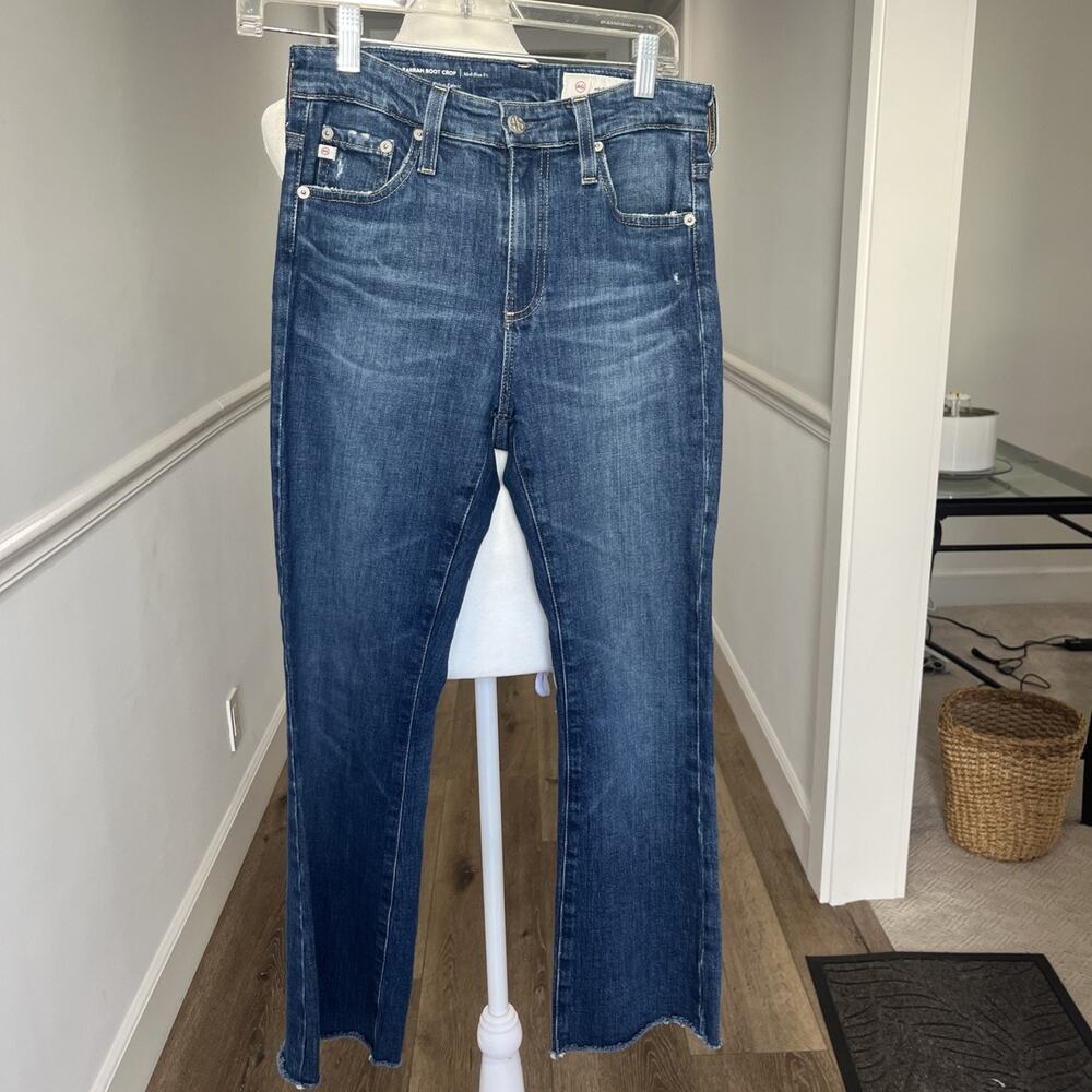 Adriano Goldschmied AG Jeans Women Size 26 Farrah Boot Crop Blue Denim Raw Hem